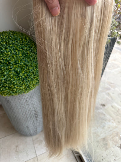 Till style ash blonde with brown highlights long straight hair extensions clip in