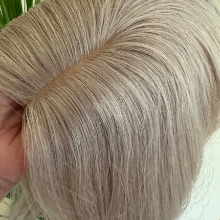 Tillstyle 100% Human hair toppers for women  silver blonde grey/ natural part