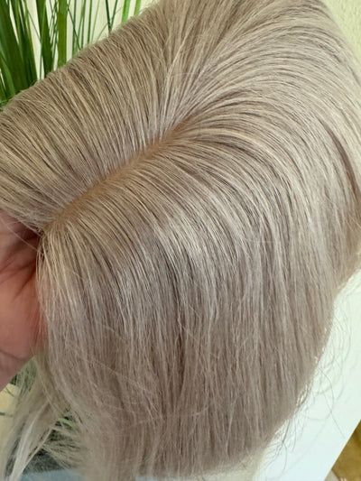 Tillstyle 100% Human hair toppers for women  silver blonde grey/ natural part