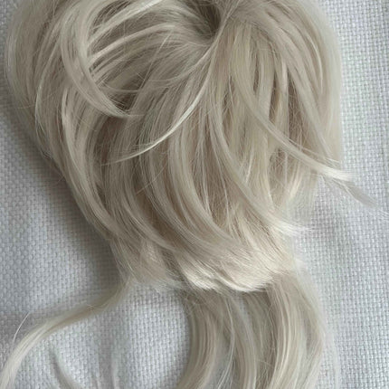 Tillstyle elastic hair bun scrunchie straight hair with bangs bleach blonde