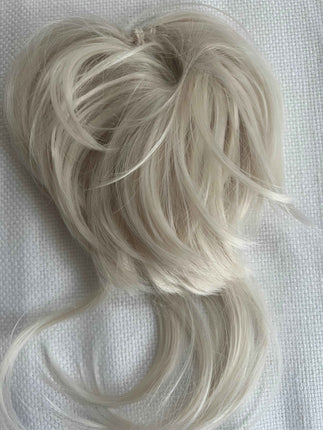 Tillstyle elastic hair bun scrunchie straight hair with bangs bleach blonde