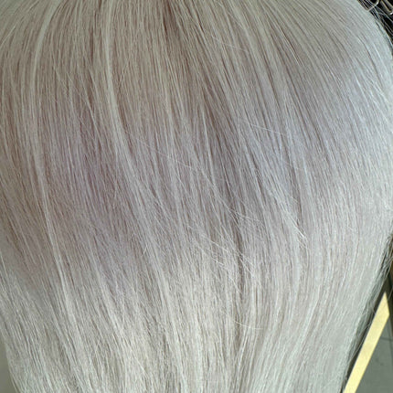 Ice blonde  /white  blonde virgin human hair topper mono mesh base