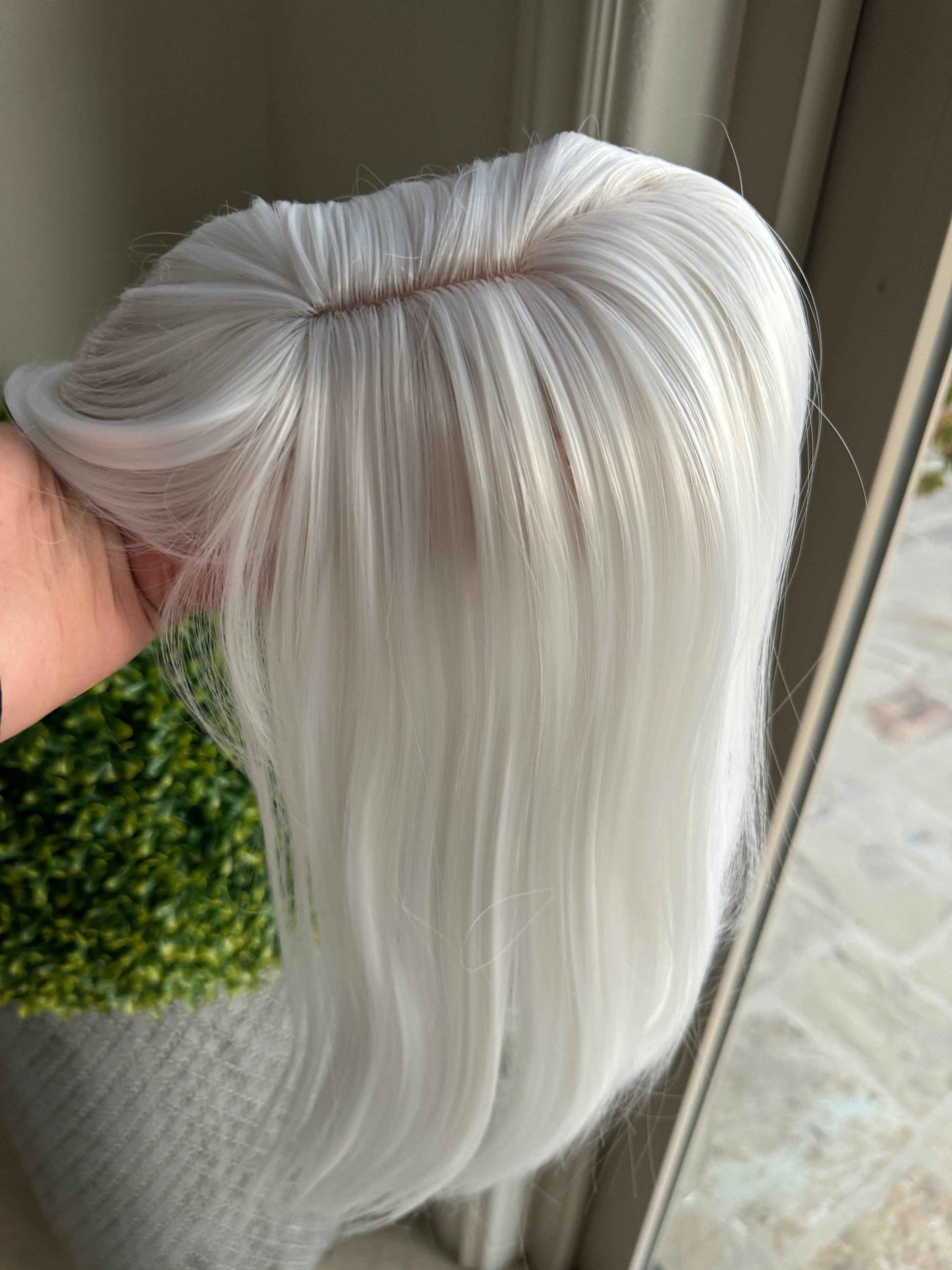 Tillstyle white hair topper with bangs