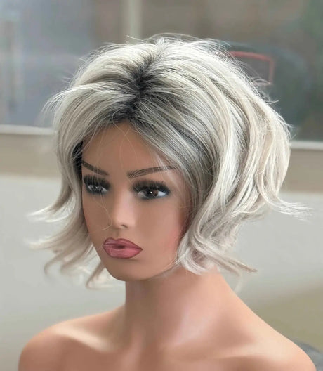 Tillstyle silver mix blonde layered short synthetic wig with bangs#color_silver-mix-blonde


