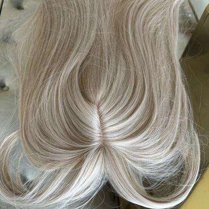 Till style white silver grey hair toppers for women  with butterfly bangs