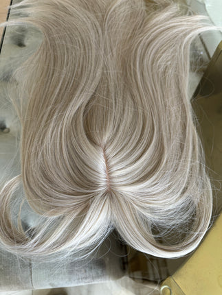 Till style white silver grey hair toppers for women  with butterfly bangs