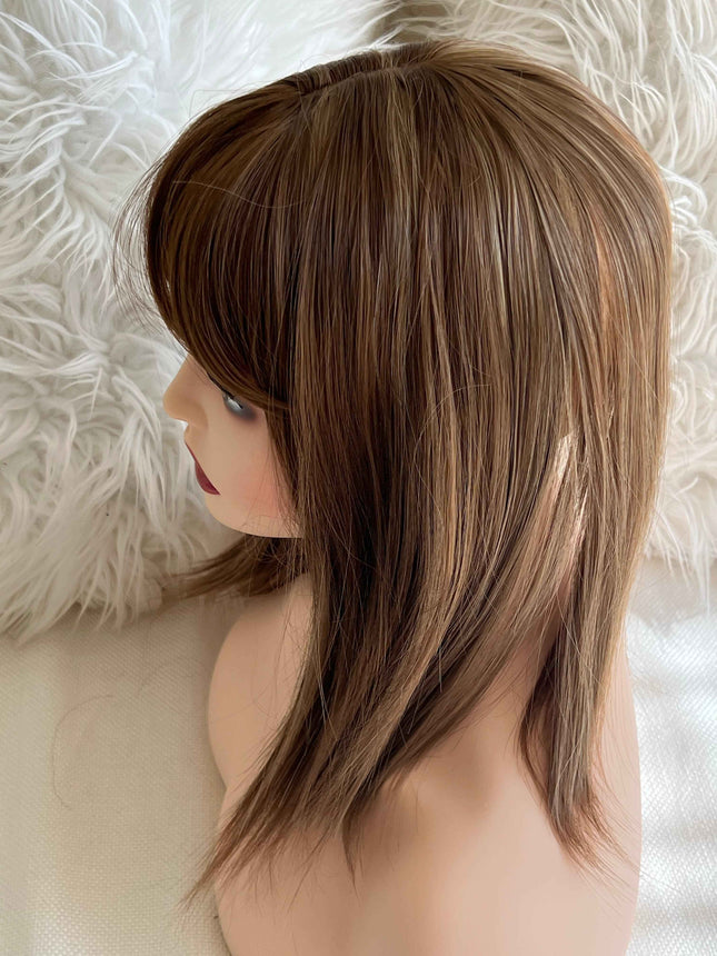 Synthetic hair toppers with bangs ombre with highlights clip in hair topper