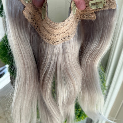 Tillstyle silver grey remy hair halo hair extensions clip in hair extensions for women