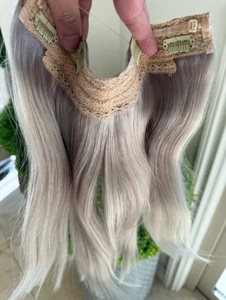 Tillstyle silver grey remy hair halo hair extensions clip in hair extensions for women