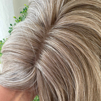 Till style ash brown highlighted grey hair toppers for women / bangs