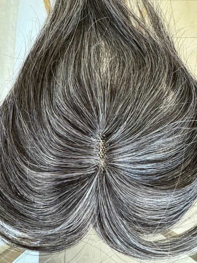 Tillstyle grey/salt and pepper human hair topper short