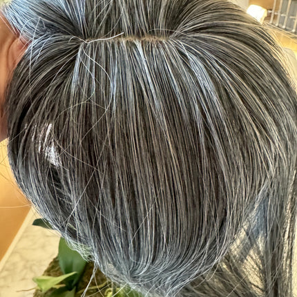 Tillstyle grey mixed white hair topper with bangs