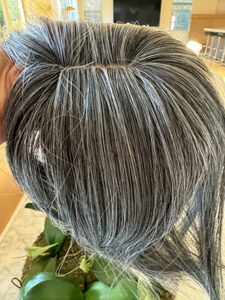 Tillstyle grey mixed white hair topper with bangs