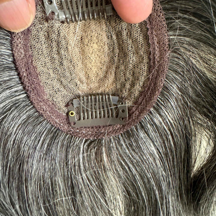 Tillstyle grey human hair topper with bangs /short hair