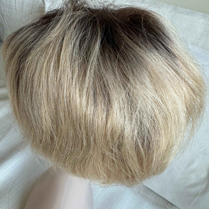 Tillstyle 100% Human Hair pixie cut wig with bangs platinum blonde/ short hair