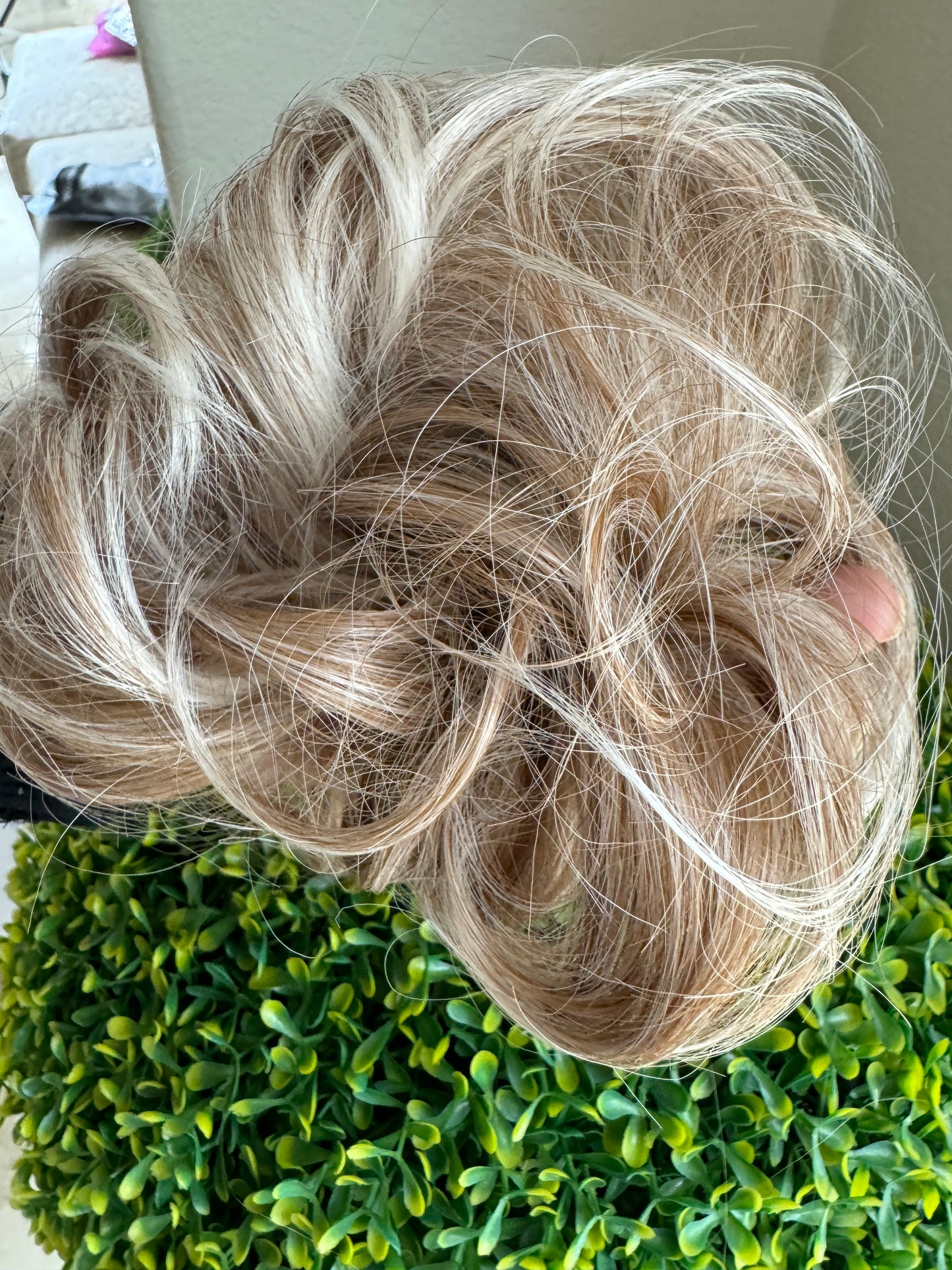 Tillstyle  white brown ash messy hair bun curly hair bun pieces creamy ends