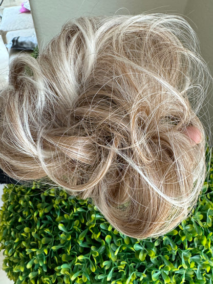 Tillstyle  white brown ash messy hair bun curly hair bun pieces creamy ends