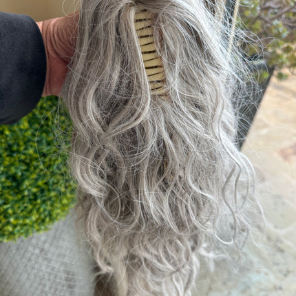 Tillstyle silver loose body wave clip in ponytail grey clip in pony tail