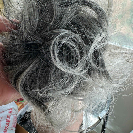 Tillstyle mid grey messy bun /creamy white ends