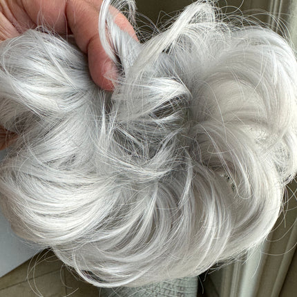 Tillstyle  white silver grey messy hair bun curly hair bun pieces