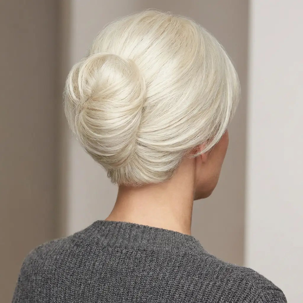 Till style Straight Hair Bun with bangs