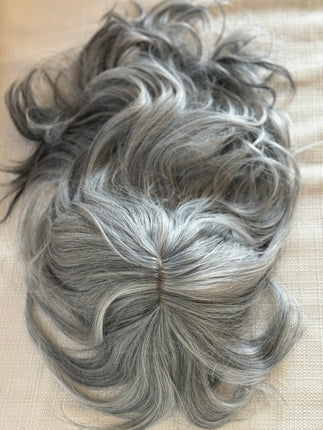 Tillstyle grey wig with curtain bangs for women layered grey wig with pale white ends