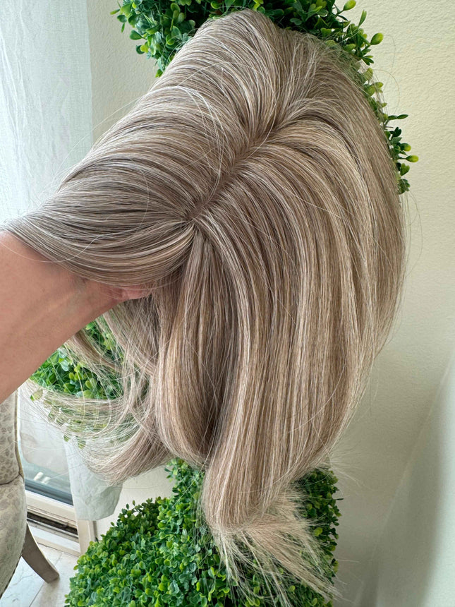 Till style ash brown highlighted grey hair toppers for women / bangs