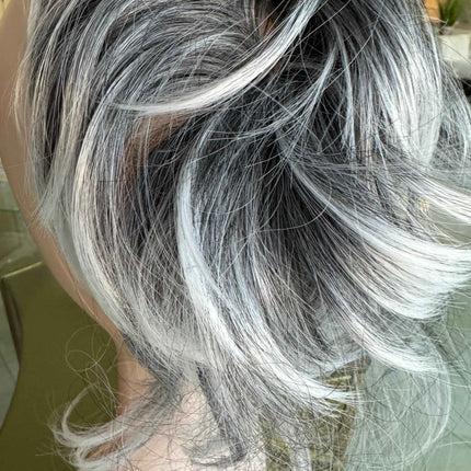 Tillstyle grey elastic hairbun scrunchie with bangs pony tail extension grey with white ends