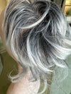 Tillstyle grey elastic hairbun scrunchie with bangs pony tail extension grey with white ends