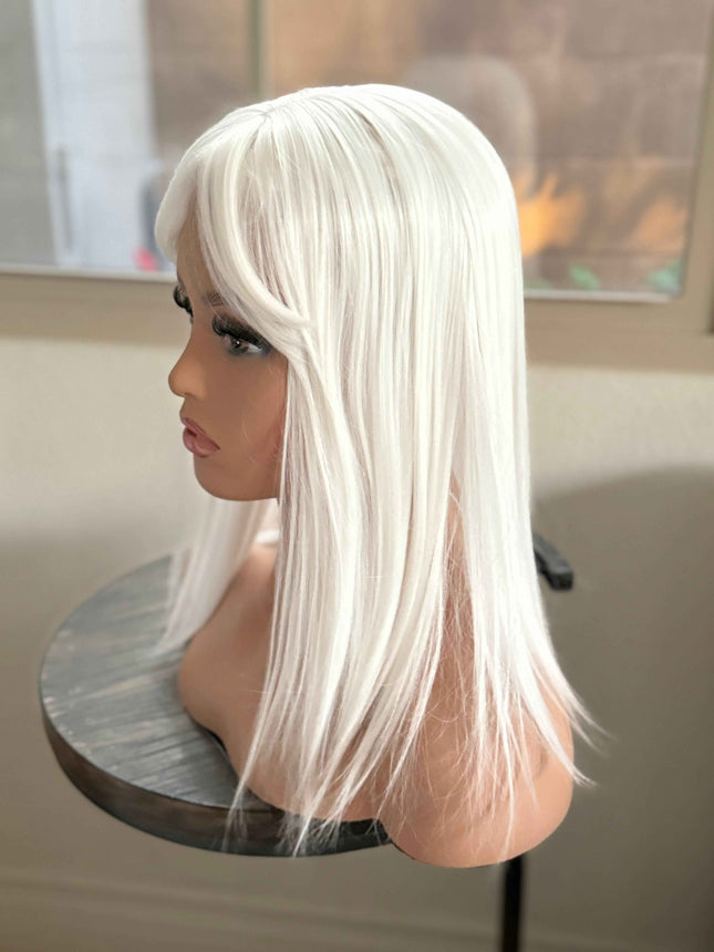 Tillstyle white hair topper with butterfly bangs