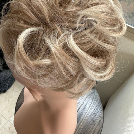 Tillstyle  white brown ash messy hair bun curly hair bun creamy ends