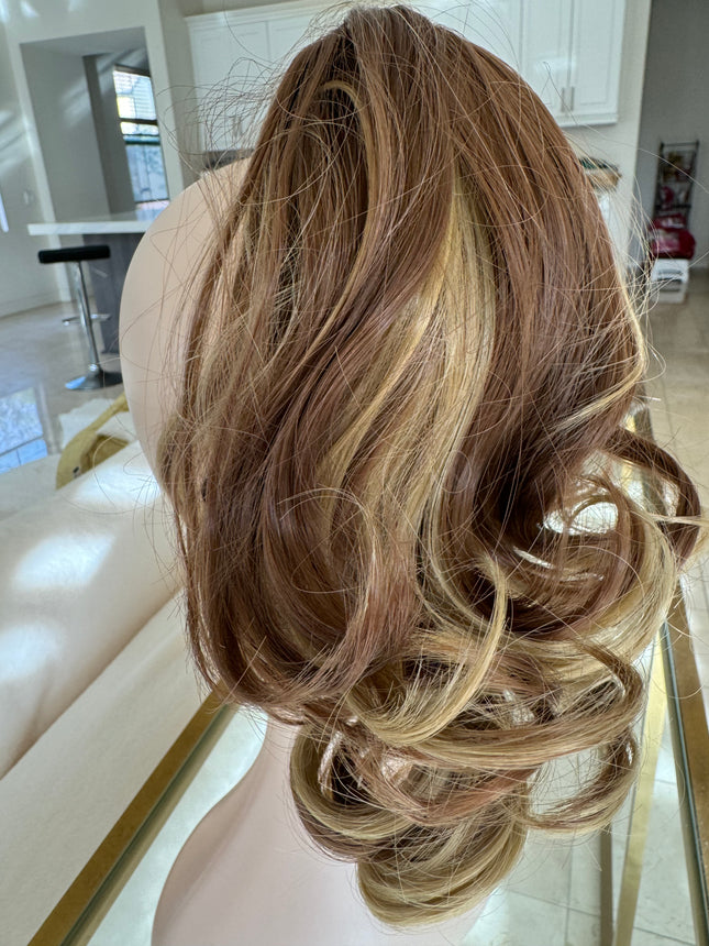 Tillstyle light  brown with ombre clip in ponytail extension wavy