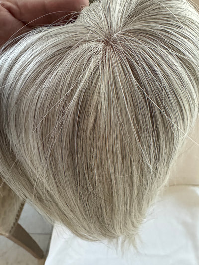 silver white human virgin hair clip in topper hair extensions mono base
