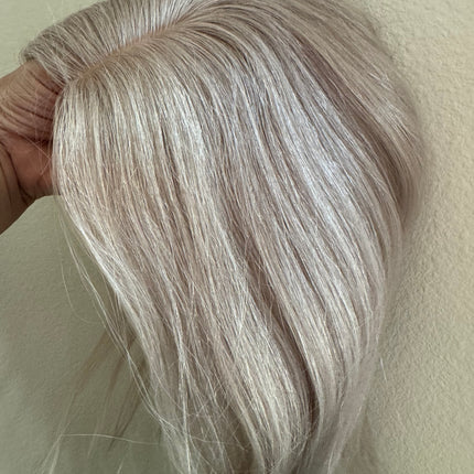 Tillstyle 100% Human hair toppers for women  silver blonde grey/ natural part