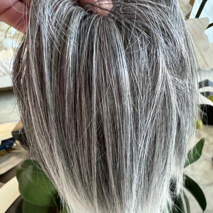 Tillstyle silver grey salt and pepper clip in ponytail straight