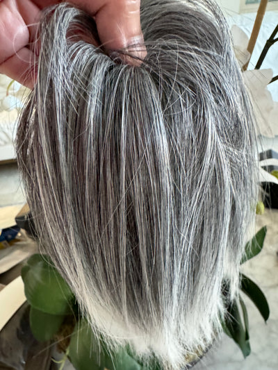 Tillstyle silver grey salt and pepper clip in ponytail straight