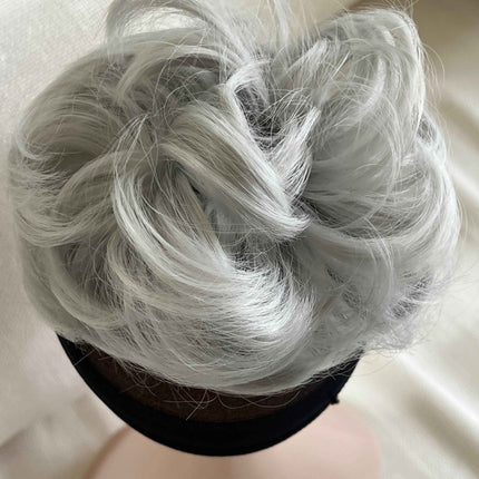 Tillstyle silver elastic messy bun hair piece curly hair bun pieces hair bun scrunchie