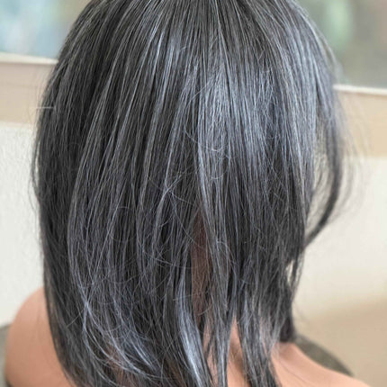 Till style grey salt and pepper  hair toppers for women / layered /bangs