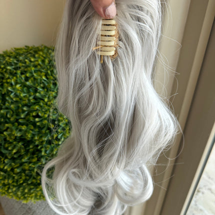 Tillstyle  white silver loose body wave clip in ponytail clip in pony tail