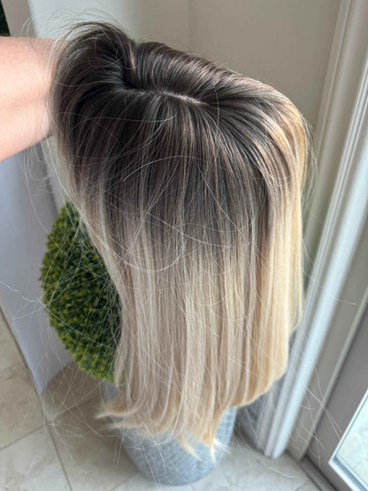 Tillstyle  blonde with ombre-brown roots hair toppers with bangs