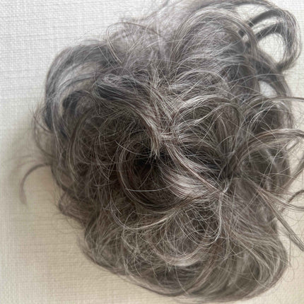 Tillstyle elastic messy bun hair piece curly hair bun pieces  salt and pepper brownish grey