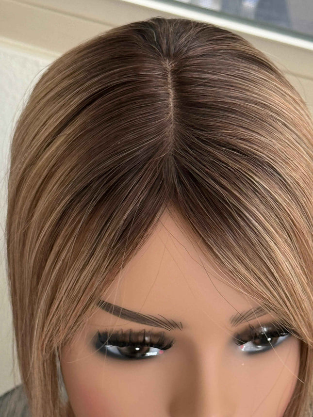 Till style remy human Hair Toppers with bangs ombre /brown roots