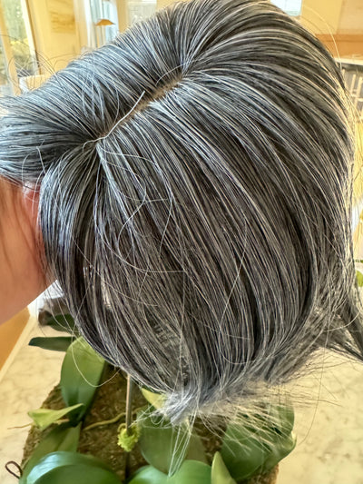 Tillstyle grey mixed white hair topper with bangs