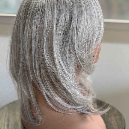 Till style white silver  hair toppers for women / layered /bangs