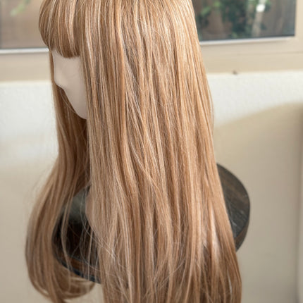 Tillstyle long  honey blonde /strawberry blonde straight wig  with bangs for women 26 inch middle part