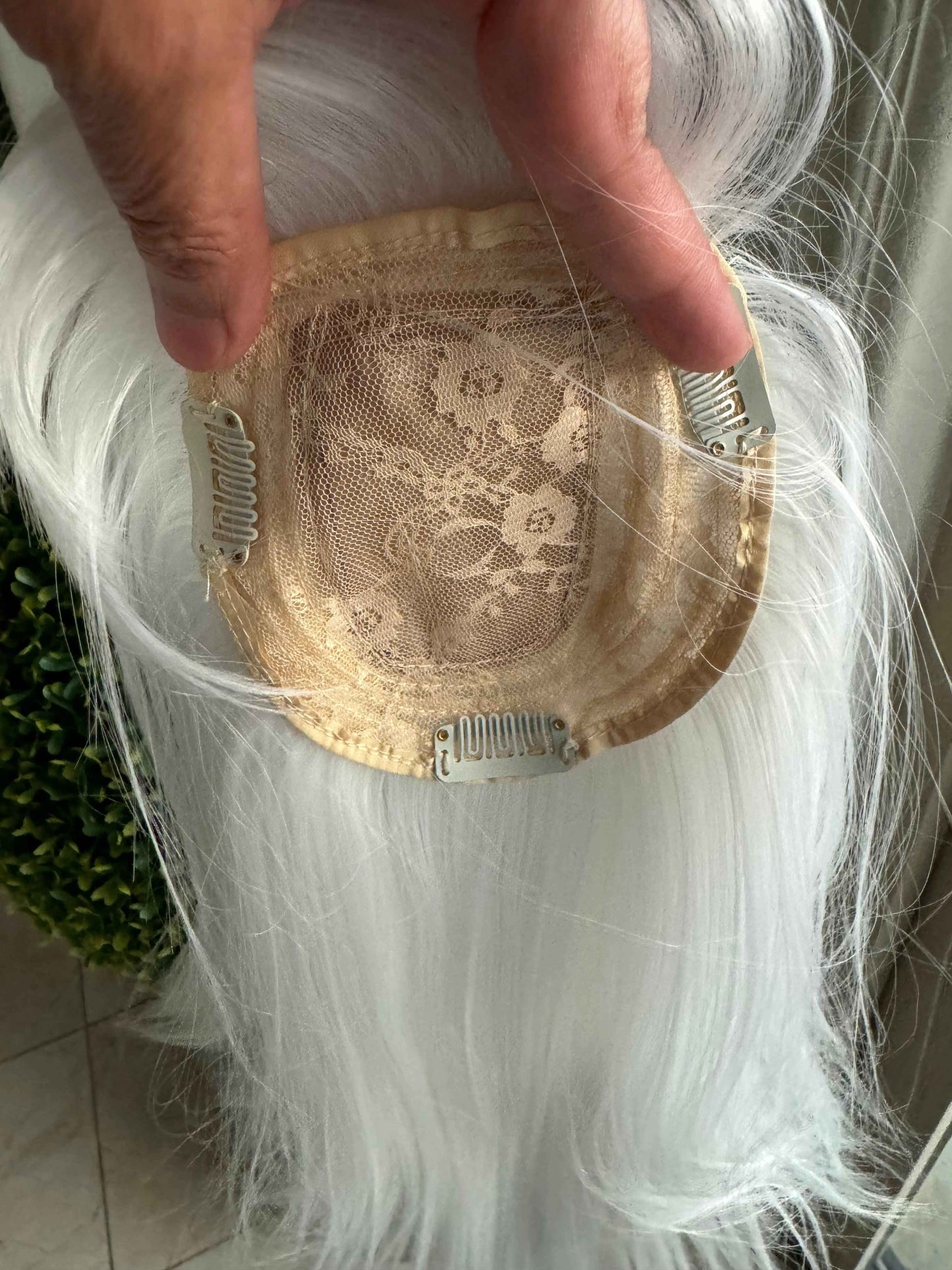 Tillstyle white hair topper with bangs