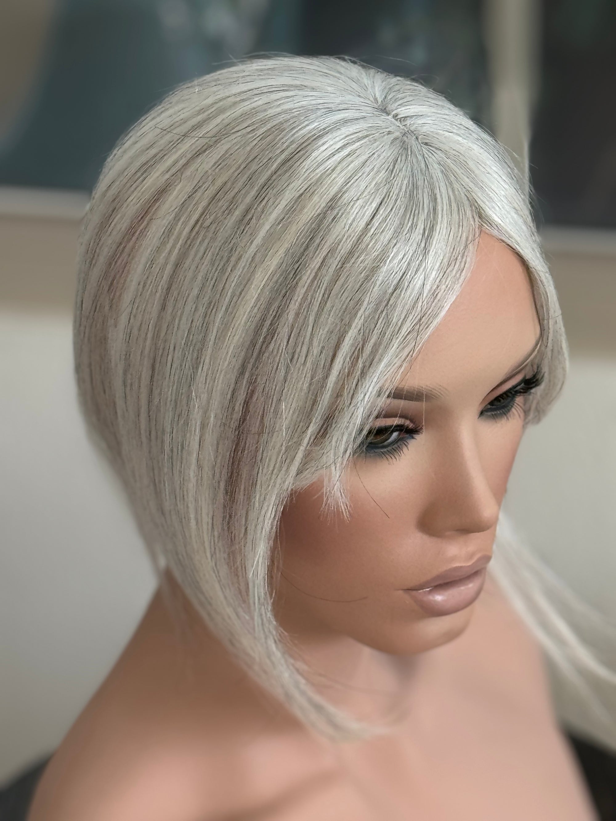 Tillstyle pale white Human Hair Toppers with bangs