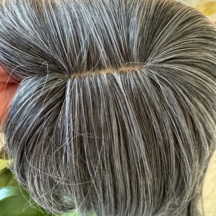 Tillstyle grey mixed white hair topper with bangs