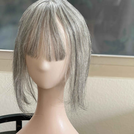 Tillstyle white silvergrey Human Hair Toppers with bangs