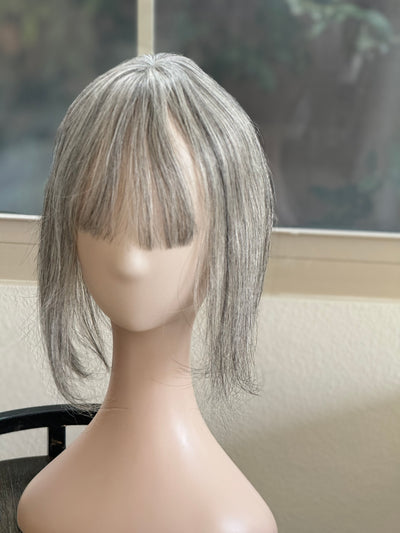 Tillstyle white silvergrey Human Hair Toppers with bangs